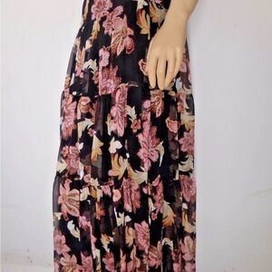 Ralph Lauren Black and Pink Floral Skirt